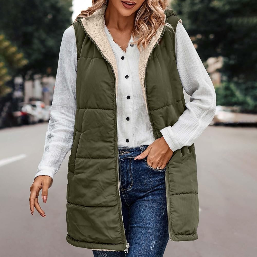 amaon Essentials Women Winter Hooded Reversible Long Vest